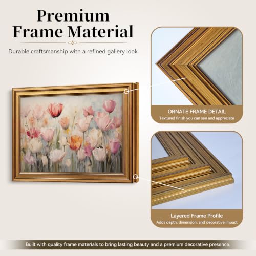 Colorful Spring Flowers Vintage Gold Framed Wall Art 8x10 inch (07-Pastel tulips / 8x10)