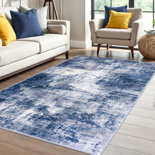 Abstract Area Rug 4x6 Ft Washable Rugs for Entryway Indoor (Navy/Grey/White / 4' x 6' (Rectangular))