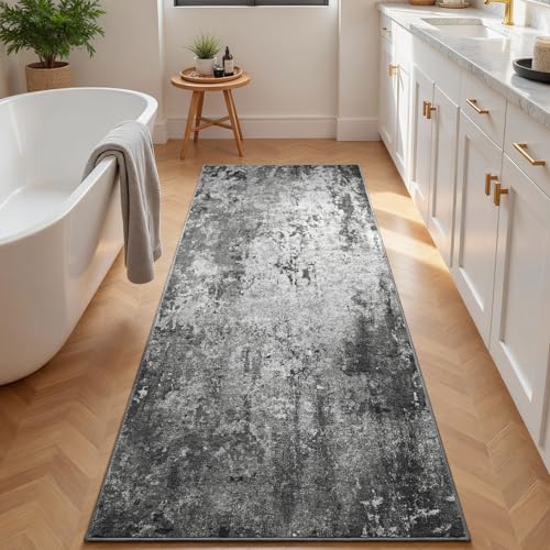 2x6 Black Rug Runners for Hallways Kitchen Runner Rug Non Slip Washable Black Long Runner Rugs with Rubber Backing Soft Abstract Carpet Runner for Bedroom (Black / 2' x 6' (Runner))