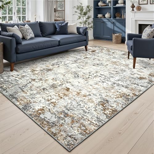 Abstract Area Rug Modern Washable Rug Soft Non Slip Rug Low Pile for Bedroom Living Room Dining Room Brown (Brown Grey Gold / 5' x 7' (Rectangular))