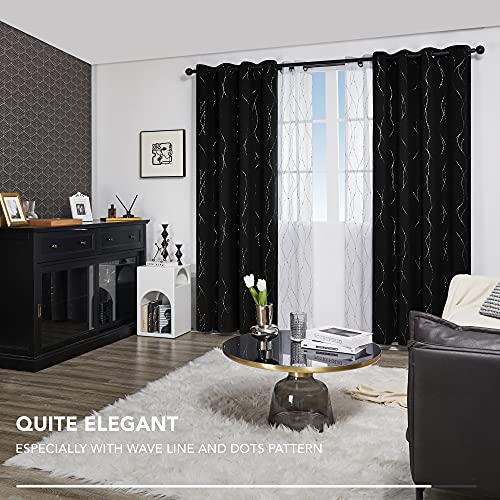 Living Room Curtains 95 Inches Long (Black/Wave Dots / 52"W x 95"L (Pack of 2))