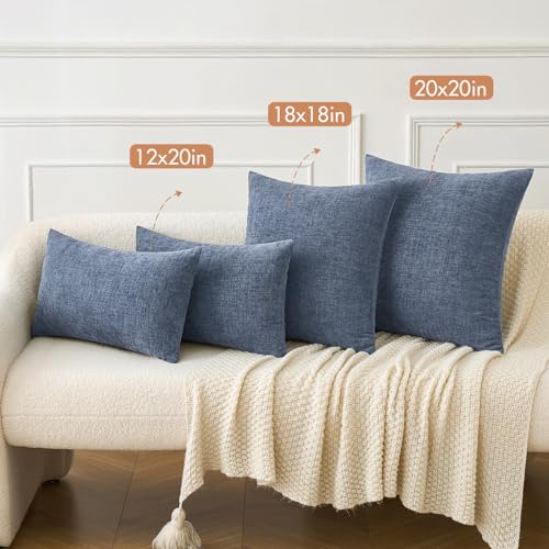Chenille Lumbar Throw Pillow Covers Dark Grey Blue 12x20 Pack of 2 (20" x 12" (Pack of 2) / Dark Grey Blue)