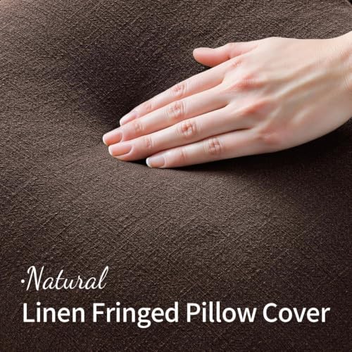 Linen Fringe Decorative Fall Throw Pillow Covers Dark Brown 20x20 (20" x 20" (Pack of 2) / Dark Brown)