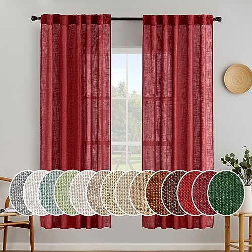 Burgundy Red Linen Curtains 52x72 Inch Long for Bedroom Living Room (Burgundy Red / 52"W x 72"L (Pack of 2))