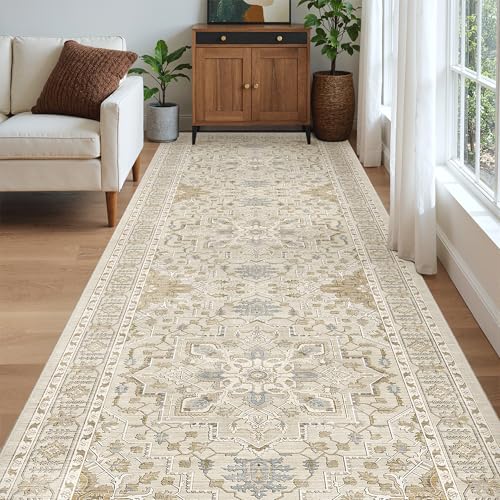 4x12 Wide Hallway Runner Rug Washable for Living Room (Beige/Blue / 4' x 12' (Runner))