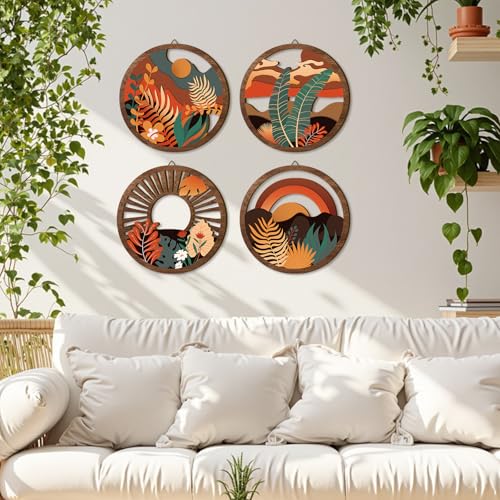 Boho Wooden Wall Art Bohemian Hanging Sign Farmhouse Geometric Wall Decor (Boho Wooden Wall Art 1)