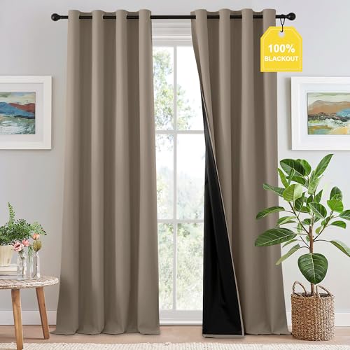 100% Blackout Tan Curtains 96 inch Long (Tan / 52"W x 96"L (Pack of 2))