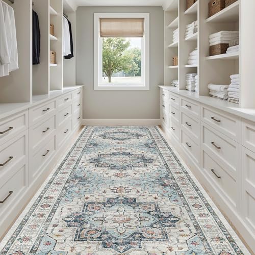 4x12 Wide Hallway Runner Rug Washable for Living Room (Blue / 4' x 12' (Runner))