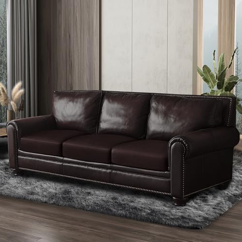 Leather Look Couch Cushion Covers Sofa Seat Slipcovers Sets Couches Furniture Protector for Sectional Armchair Loveseat Pets Kids Stretch Spandex Fabric (3 Cushion XL Sofa / 01 Chocolate)