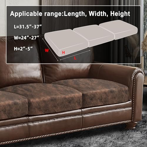 Leather Look Couch Cushion Covers Sofa Seat Slipcovers Sets Couches Furniture Protector for Sectional Armchair Loveseat Pets Kids Stretch Spandex Fabric (3 Cushion XL Sofa / Dark Brown)