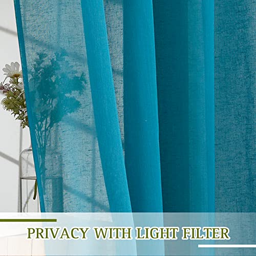 Small Curtains 45 inch Length for Kitchen (52"W x 45"L (Pack of 2) / Peacock Green)