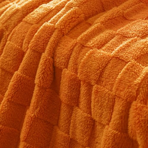 3D Checkered Fleece Twin Blanket for Bed (Burnt Orange / Twin (60"x80"))