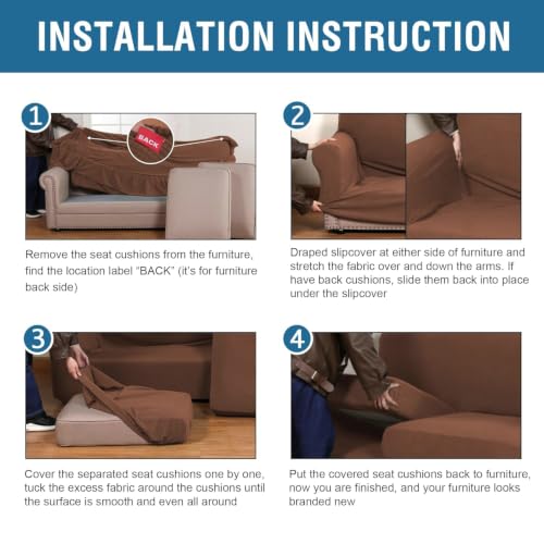 4 Piece Stretch Sofa Covers for 3 Cushion Couch Covers for Living Room Furniture Slipcovers (X-Large / Caramel)