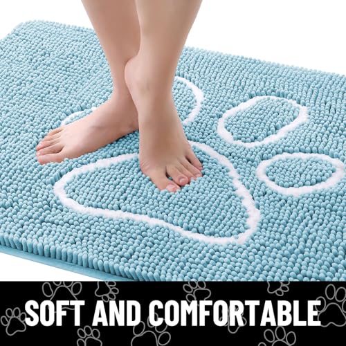 Dog Door Mat for Muddy Paws (59"X35" / Sky Blue and White)
