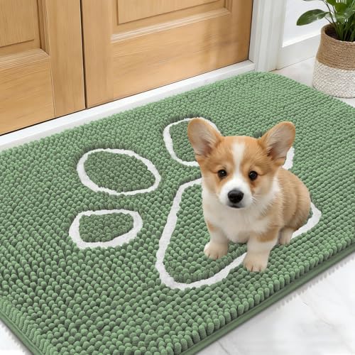 Dog Door Mat for Muddy Paws 24x16 (Olive Green and White / 24" X 16")
