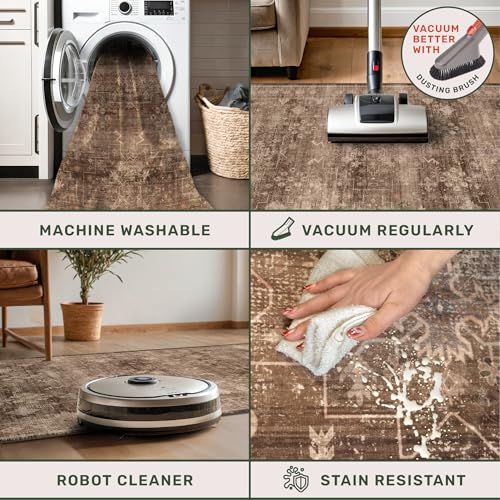Brown Boho Washable 2x7 Runner Rugs for Hallway Kitchen Bedroom Beside Laundry Room Bathroom Rug (2' x 7' (Runner) / Brown)