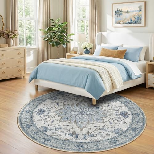 Washable Area Rug (Blue/White/Gray / 7' (Round))