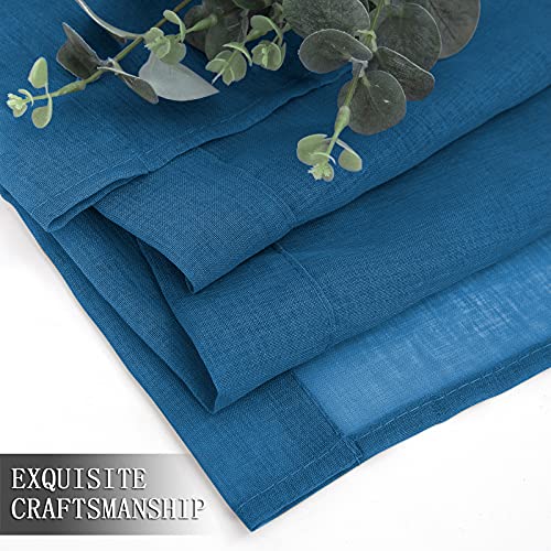 Sheer Tier Curtain Linen Textured Half Kitchen Curtains Sheer Light Filtering Rod Pocket Voile Small Curtains for Bathroom (25"W x 36"L (Pack of 2) / Classic Blue)