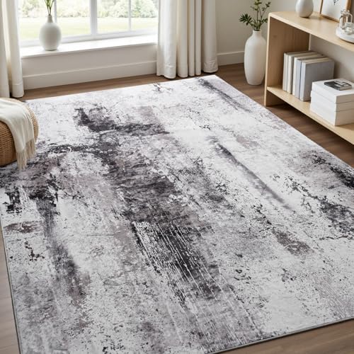 Abstract Area Rug Modern Washable Rug Soft Non Slip Rug Low Pile for Bedroom Living Room Dining Room Coffee Brown 7x10 Feet (Coffee Brown / 7' x 10' (Rectangular))