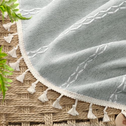 Teal 100% Boho Blackout Curtains 90 Inch 2 Panels with Tassels (Teal Green / 52"W x 90"L (Pack of 2))