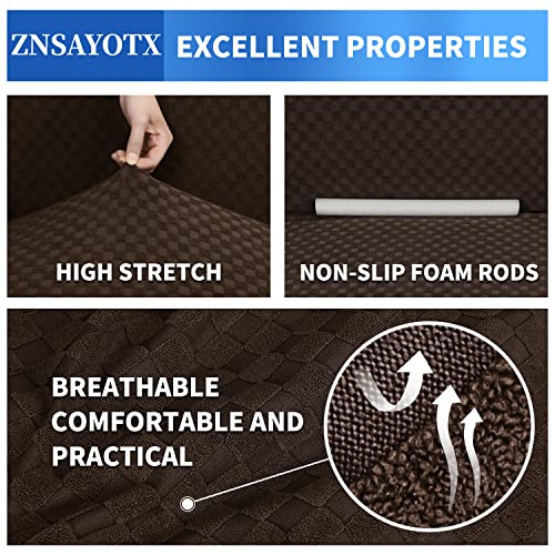 1 Piece Jacquard Couch Covers for 3 Cushion Couch Living Room High Stretch Sofa Cover Pets Dogs Friendly Anti Slip Thickened Slipcovers Furniture Protector (Large (71"-90") / Dark Coffee)