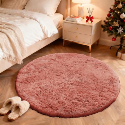 Rust Red Round Rugs for Bedroom (4 Ft Round / Rust Red)