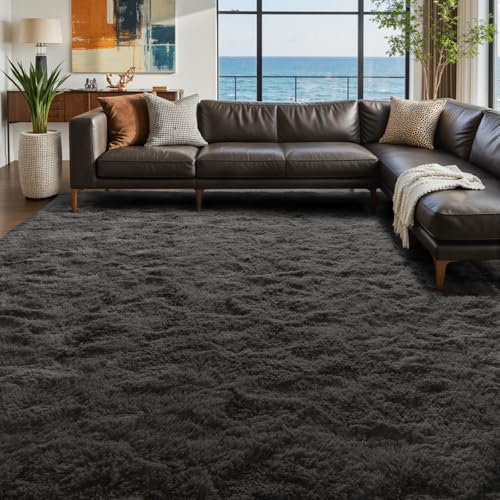 6x9 Ft Large Shag Rugs for Living Room Decor (Ba Dark Grey Solid / 6' X 9' (Rectangular))