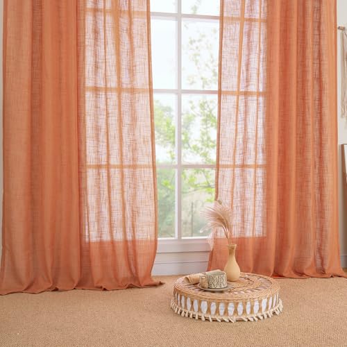 Burnt Orange Sheer Linen Curtains for Living Room Bedroom 2 Panels (Burnt Orange / 52"W x 108"L (Pack of 2))