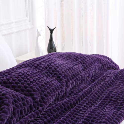 Deep Purple Throw Blanket 50"×60" Fuzzy 3D Jacquard Decorative (Purple / 50"×60”)