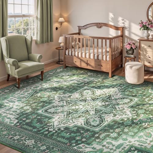 9x12 Area Rugs for Living Room (Floral Green Cream / 9' x 12' (Rectangular))