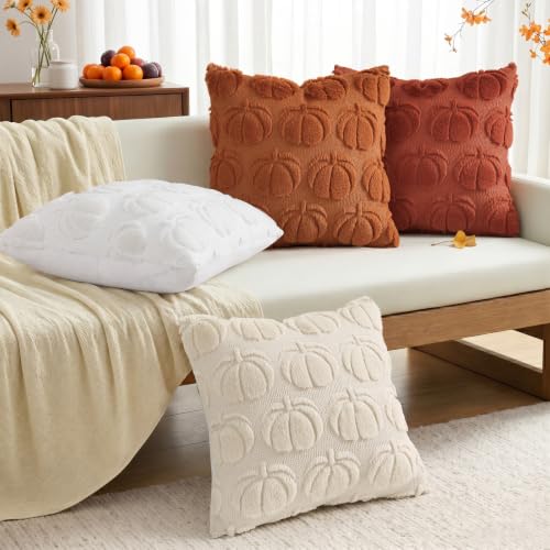 Fall Beige Pumpkin Faux Fur Throw Pillow Covers 18x18 Set of 2 (Beige / 18" x 18" (Pack of 2))