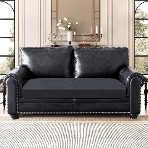 Leather Look Couch Cushion Covers Sofa Seat Slipcovers Sets Couches Furniture Protector for Sectional Armchair Loveseat Pets Kids Stretch Spandex Fabric (1 Cushion Loveseat / 01 Dark Grey)