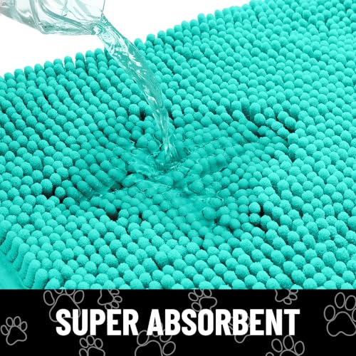Dog Door Mat for Muddy Paws (40"X32" / Turquoise and White)