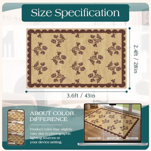 Floral Entry Rug (Flower - Wheat/Burgundy / 2'4" x 3'7" (Rectangular))