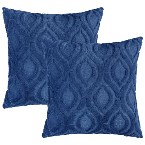 Faux Fur Plush Soft Dark Blue Throw Pillow Covers 22x22 Set of 2 (22" x 22" (Pack of 2) / Dark Blue)