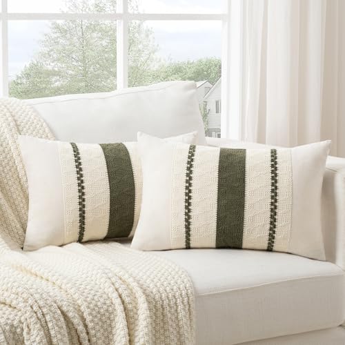 Set of 1 Boho Olive Green Long Lumbar Decorative Throw Pillow Cover 12x24 Inch for Couch Bed Sofa Chair (24" x 12" (Pack of 1) / Olive Green)