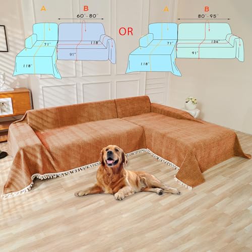 Dark Orange Sofa Covers Couch Cover for Dogs Colorful Tassel Lovetseat Covers Pet Couch Cover Bohemian Sofa Cover for Couch Vintage Boho Couch Covers Futon Cover Pet (71" x 134" / Tassel Ball: Orange)