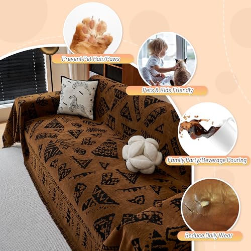Boho Couch Cover Sofa Covers (71" x 118" / 10# Coffee Pattern)