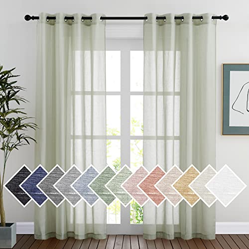 Linen Sheer sage green Curtains 84 inch Length for Bedroom (52"W x 84"L (Pack of 2) / Sage Green)