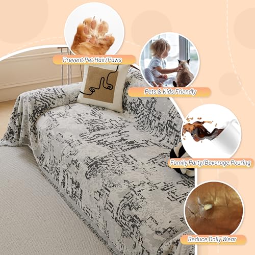 Boho Couch Cover Sofa Covers (71" x 118" / 9# Dark Grey Maze)