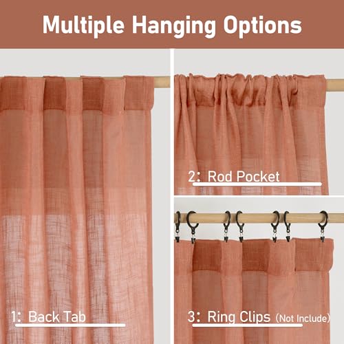95 Inches Long Terracotta Linen Curtains for Living Room (Terracotta / 52"W x 95"L (Pack of 2))