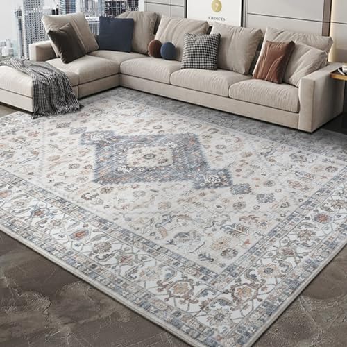 Washable Vintage Area Rug 8x10 for Living Room (Beige Dark Grey Cream / 8' x 10' (Rectangular))
