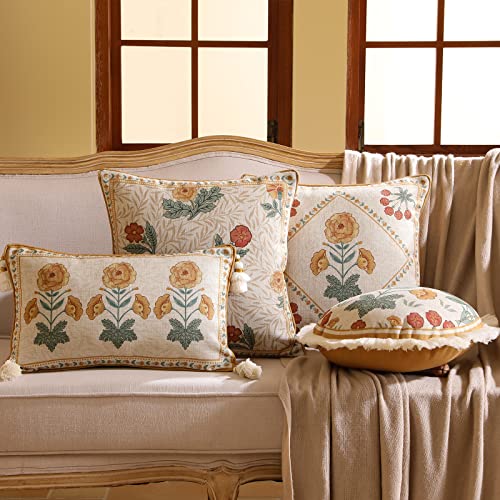 French Vintage Linen Throw Pillow Cover (20" x 12" (Pack of 1) / Rosasilvestre D)