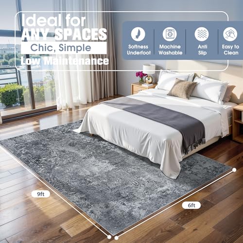 6x9 Area Rugs for Living Room Washable Bedroom Dining Room Black (Black / 6' x 9' (Rectangular))