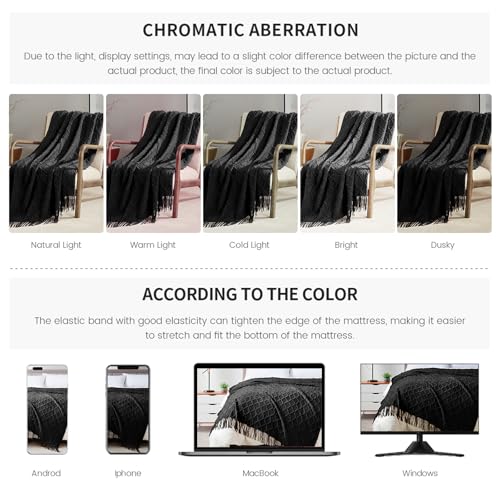 Black Throw Blanket 50 x70 Inch Jacquard Throw Knitted Blanket (Jacquard-black / 50"x70")