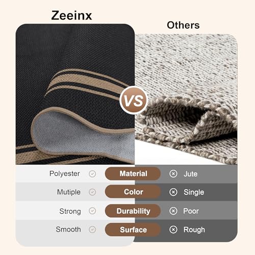 Easy Jute 2x6 Kitchen Runner Rug Scalloped Runner Rug (2'*6'(Runner) / Black)