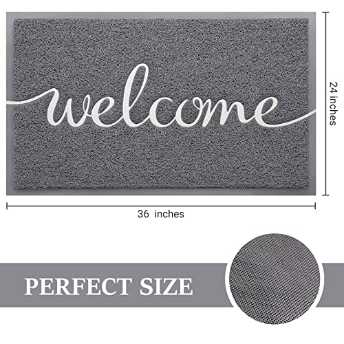 Door Mat Welcome Mat Floor Mat for Entryway (Grey-welcome / 2'0" x 3'0" (Rectangular))