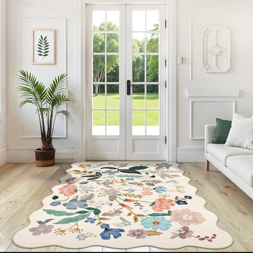 5x7 Living Room Area Rugs (5' x 7' (Rectangular) / Cream/Floral)