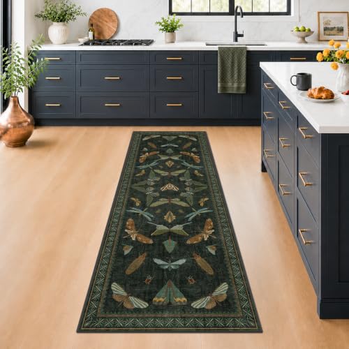 Washable Insect 2x6 Runner Rug for Hallway (2' x 6' (Runner) / Dark Green)