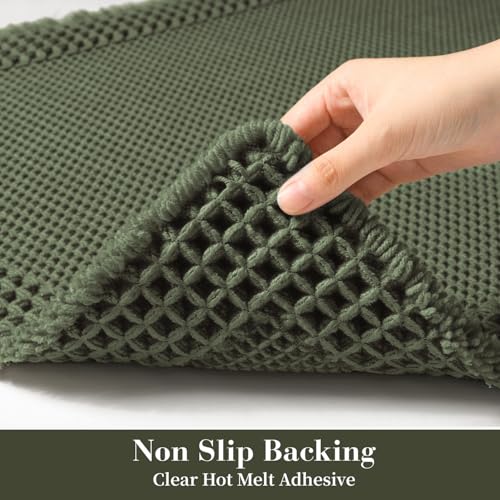 Waffle Bathroom Runner Rugs (Green / 2' X 6')